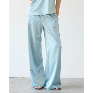 Patcha.co - IRIS Relaxed Satin Wide-Lig Pants in Mist Blue and Ivory กางเกงขายาวผ้าซาติน - PCCB037