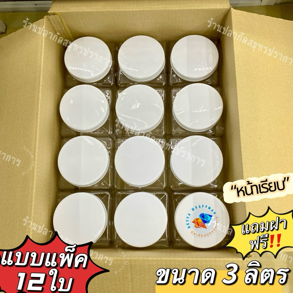 โหลพลาสติกสีใส ทรงสี่เหลี่ยม แบบแพ็ค 12ใบ ขนาด 3ลิตร