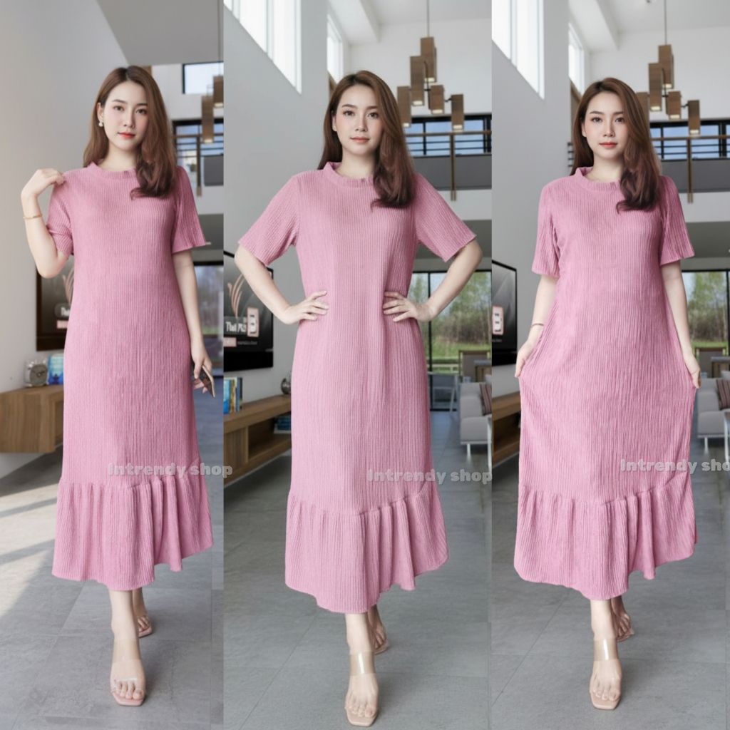 ใหม่.เดรสผ้ายืดท็อฟฟี่ชายระบาย Long ,rayer Dress B161( อก:36 – 46 นิ้ว) ใส่สวย. ราคา ถูกที่สุด ดีลบีเคเค แกลเลอรีภาพที่ 5