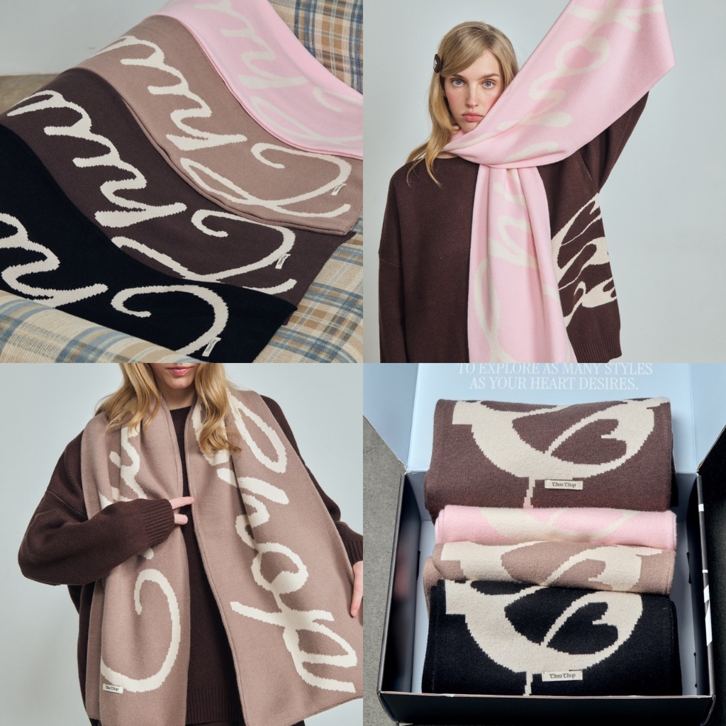 CHUUCHOP - Hope Knitted Scarf ผ้าพันคอถักไหมพรม ปักโลโก้(C8469)