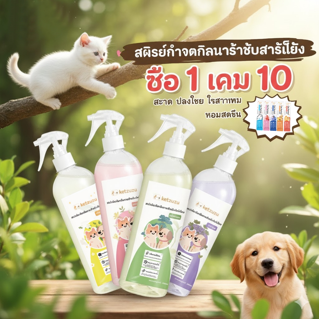 Ketzuzu สเปรย์ดับกลิ่นฉี่แมว สเปรย์ดับกลิ่นสัตว์เลี้ย ฆ่าเชื้อ สเปรย์ดับกลิ่น
