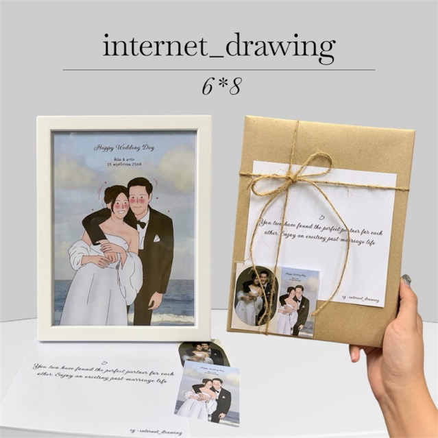 ส่งภายใน 1-2 วัน 🌼 วาดรูปมินิมอลอัดกรอบ 6*8 🤍🧺 พิเศษห่อกรอบฟรีแถมการ์ดอวยพร