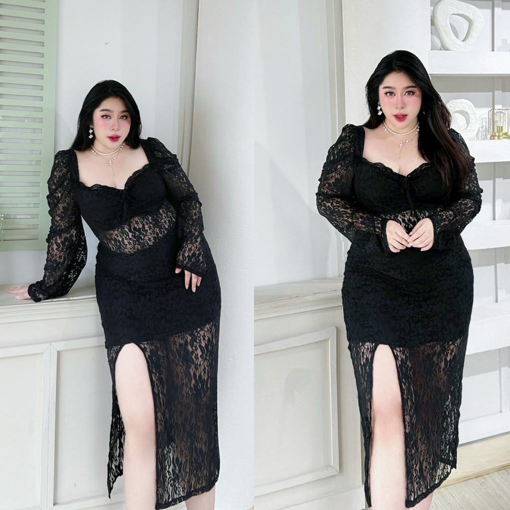 (TD) Maxxi dress เดรสลูกไม้แขนยกทรงเจ้าหญิง ผ้าลูกไม้ทั้งตัว มีซับใน สวย ไฮโซมากๆ ผู้ดี ดูแพงสุดๆ เสื้อผ้าสาวอวบอ้วน