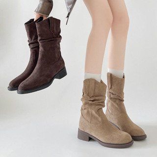 รองเท้าบูทผู้หญิง บูทหุ้มข้อกลางน่อง ดีไซน์ทันสมัย ​​สวมใส่ส…
