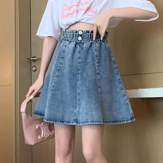 Plus Size~MINI skirt denim กระโปรงยีนส์ทรงเอไลน์เอวสูงสำหรับผู้หญิง เหมาะกับการเล่นเทนนิส กระโปรงทำงานสไตล์เกาหลี
