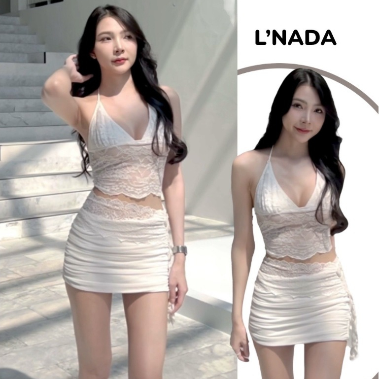 L'NADA ชุดเซ็ทลูกไม้ 2 ชิ้น พร้อมกระโปรงดีเทลคาดเอวลูกไม้