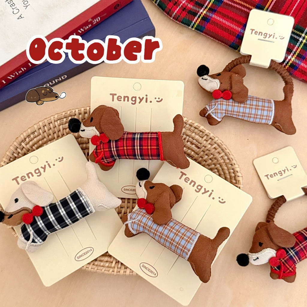 Cute 445 กิ๊บติดผม กิ๊บหนีบผม ยางมัดผม puppy love ลายเสื้อสก๊อต