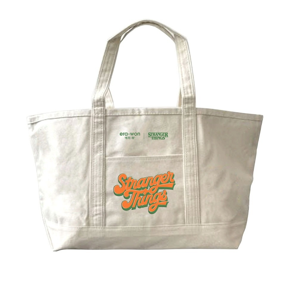 era-won กระเป๋าผ้าแคนวาส JUMBO TOTE BAG สกรีน stranger things สี Signature Beige *ไม่มีซิป*