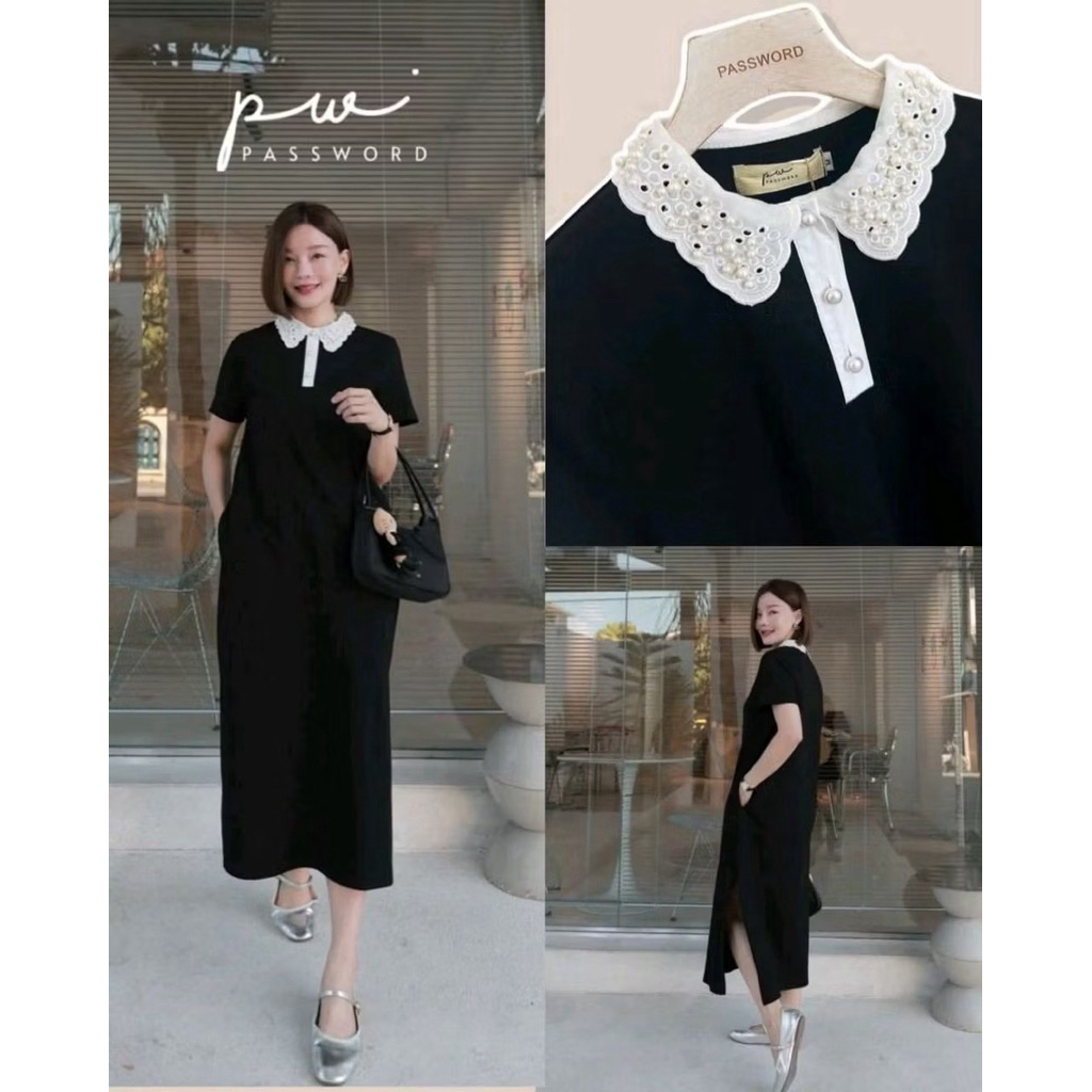 Password 6304 เดรสผ้ายืดคอตตอนอย่างดี เนื้อนุ่ม