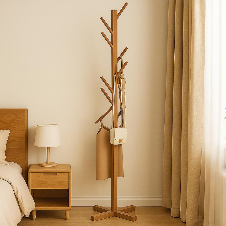 ที่แขวนกระเป๋า ราวตากผ้า ไม้แขวนเสื้อแบบเรียบง่ายสำหรับใช้ในบ้านในห้องนอน ฐานที่มั่นคง ประหยัดพื้นที่