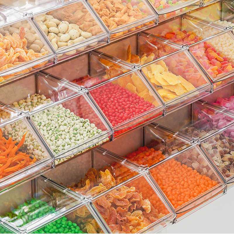 กล่องเก็บของใส กล่องใส่ลูกอม กล่องพลาสติกใส่ถุงชาพร้อมฝาปิด สำหรับตู้ครัว ตู้เก็บของ และเคาน์เตอร์ กล่องใส่ถุงชา