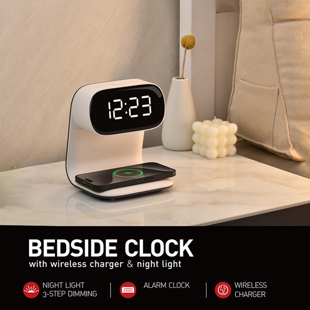 นาฬิกาปลุกอิเล็กทรอนิกส์ นาฬิกาข้างเตียงหอพักนักศึกษา ไฟกลางคืน นาฬิกาอเนกประสงค์ แสดงอุณหภูมิ ควบคุมด้วยเสียง