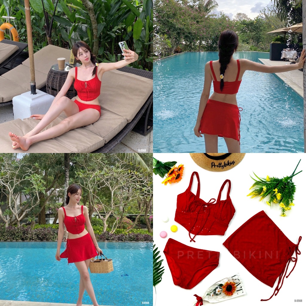 B-0568 ชุดว่ายน้ำ บิกินี่ เติมสีแดงให้วันธรรมดากลายเป็นวันพิเศษด้วยกันนะคะ