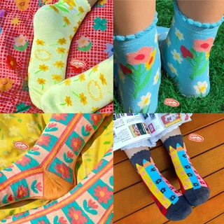 blooming socks ถุงเท้าข้อกลาง ลายดอกไม้ สีสันสดใส givememuseums