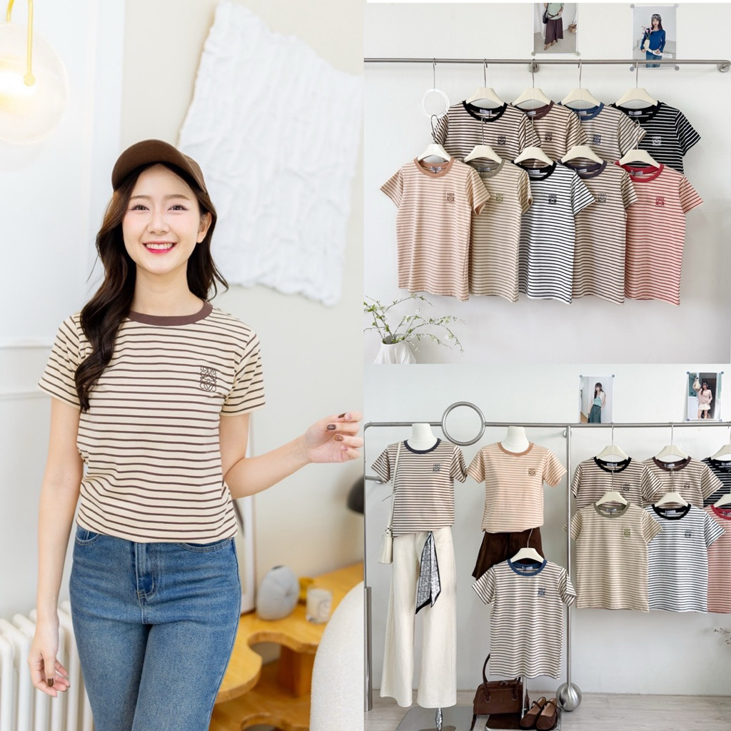 เสื้อยืดคอกลมแขนสั้นปักLOEWE