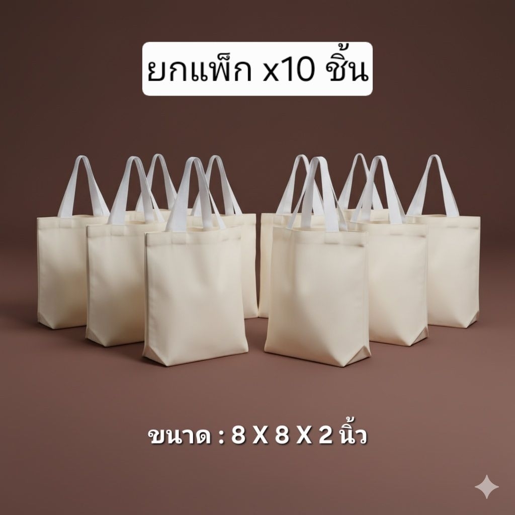 กระเป๋าหูหิ้วใบเล็ก [จำนวน 10 ใบ] ขนาด8x8x2นิ้ว ของชําร่วย ถุงใส่ยา ถุงผ้าเกษียณ