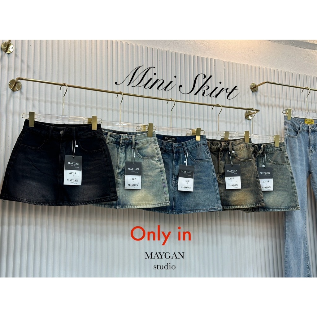 DBJกระโปรงยีนส์ป้าย MAYGAN กระโปรงเดนิมเอวสูง ผ้าไม่ยืด มีซับด้านใน mini skirt ฟอกเฉดสวยมาก [S-XL]
