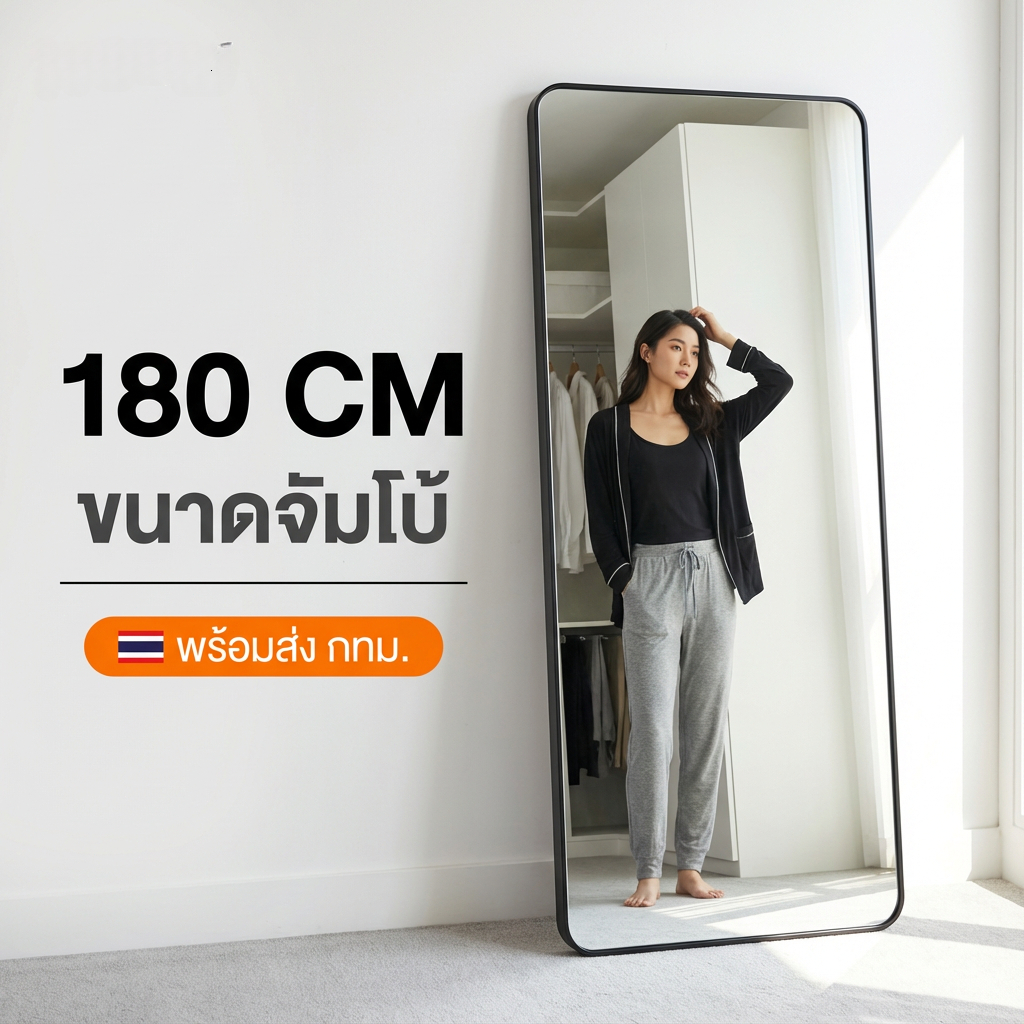 MOK กระจกเต็มตัว สไตล์มินิมอล (Urban Modern) กระจก HD ส่องแล้วหุ่นดี ปรับไฟ 3 สี ระบบสัมผัส | กระจกนิรภัย แข็งแรง แต่งห้