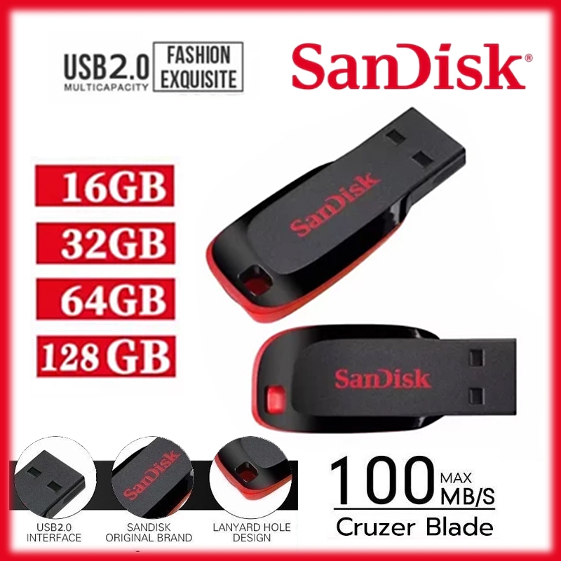 (ส่งด่วน) แฟลชไดร์ฟ SanDisk Cruzer Blade 32GB USB 2.0 (รุ่น SDCZ50) - รองรับข้อมูลเร็ว คอมแพ็ค พกพาง่าย