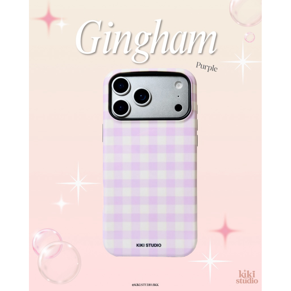 KIKI Gingham Purple เคสแม่เหล็กแรงดูดสูง เคสคลุมรอบเครื่อง 2 ชั้น กันกระแทก