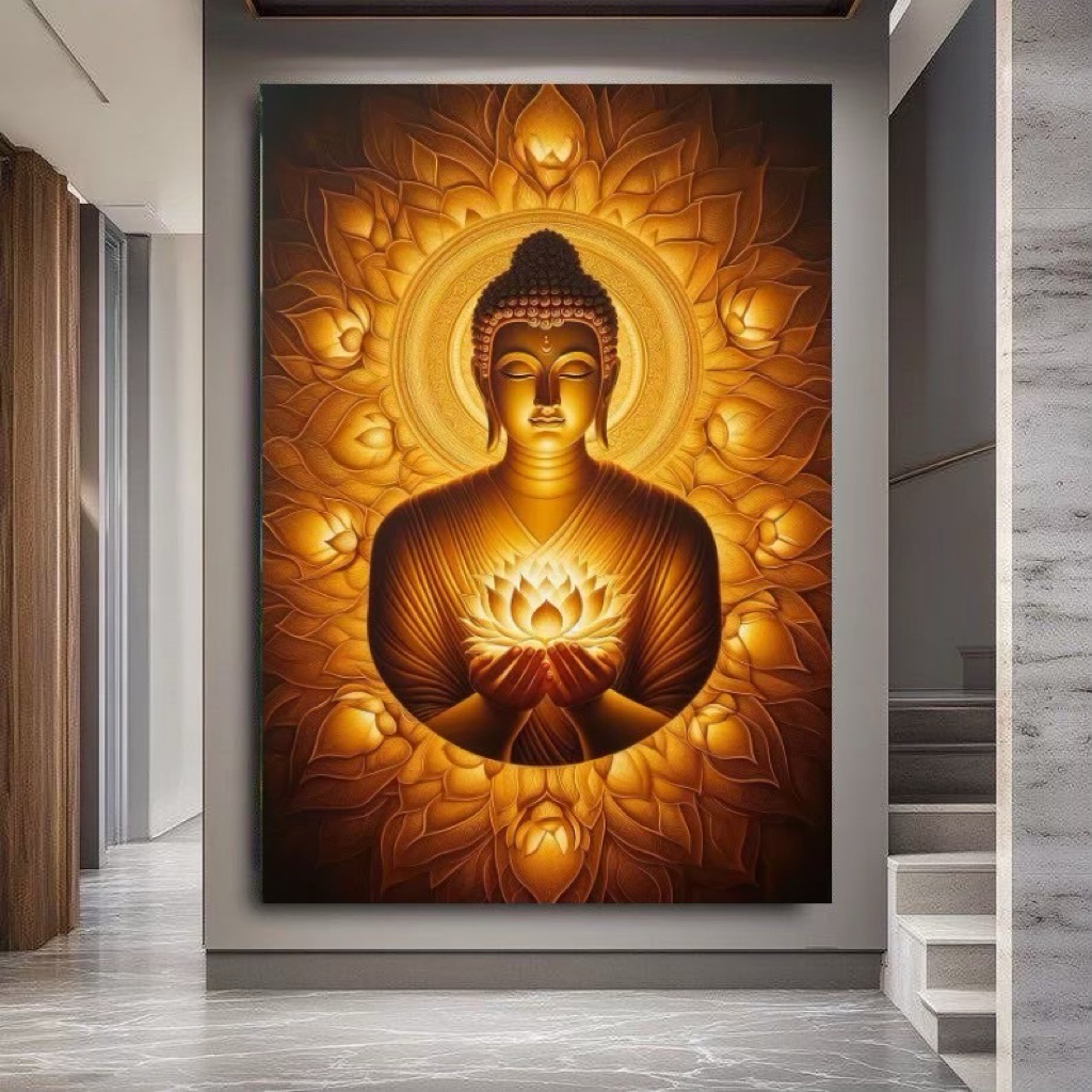 Buddha V12-ภาพพระมงคล ภาพแต่งห้องพระ แขวนผนัง ภาพพิมพ์แคนวาสพร้อมกรอบลอย