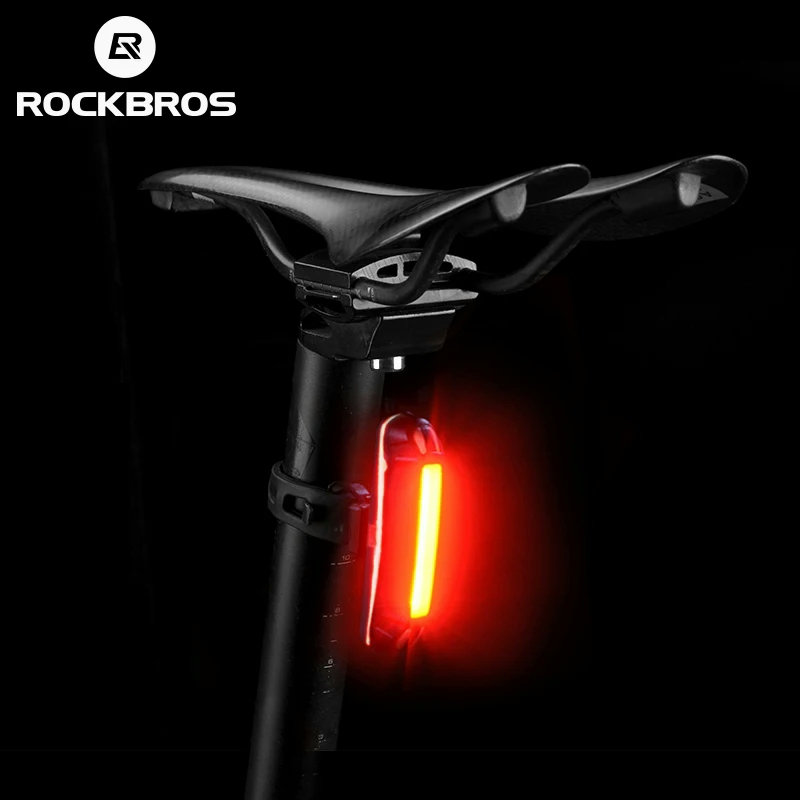 ROCKBROS จักรยานกันน้ำจักรยานไฟท้าย LED USB ชาร์จความปลอดภัยด้านหลัง Light ขี่คำเตือนอานจักรยานด้านหลัง