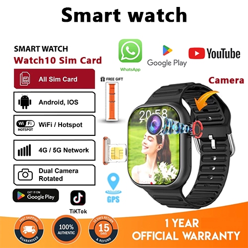 OPP0 Free Strap【360°Camera】Smart Watch 10 ultraดูSIM YouTube WiFi 4+64GB Playstoreหน้าจอสัมผัส2.06นิ