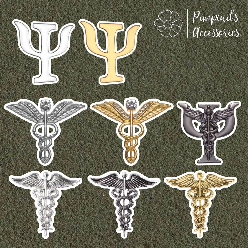 ร้านในไทยพร้อมส่ง : เข็มกลัดเซ็ทคทาคาดูเซียส สัญลักษณ์ทางการแพทย์ | CADUCEUS SYMBOL Enamel Brooch Pin Set.