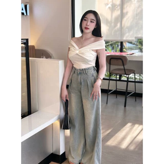 เสื้อครอปโชว์ไหล่ผ้าร่องยืด (A1)