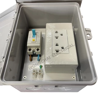 ชุดเบรคเกอร์กันไฟดูด ไฟรั่ว 32A RCBOพร้อมปลั๊กกราวคู่ ตราช้าง บล็อคลอย ติดตั้งในตู้กันฝน 6x8 นิ้วพร้อมใช้งาน