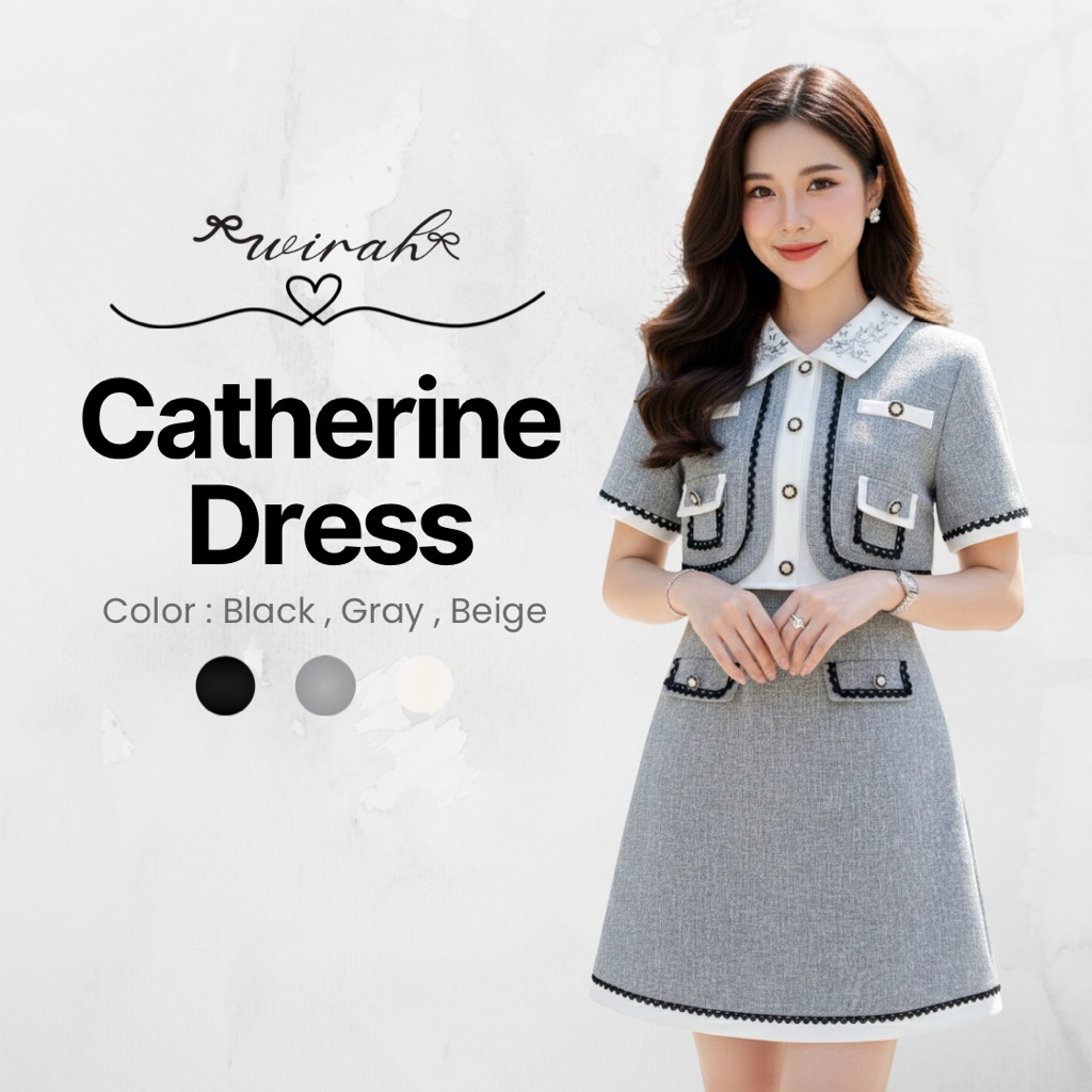 (အမြန်ပို့ဆောင်) FW27 Catherine Dress အနက်ရောင်