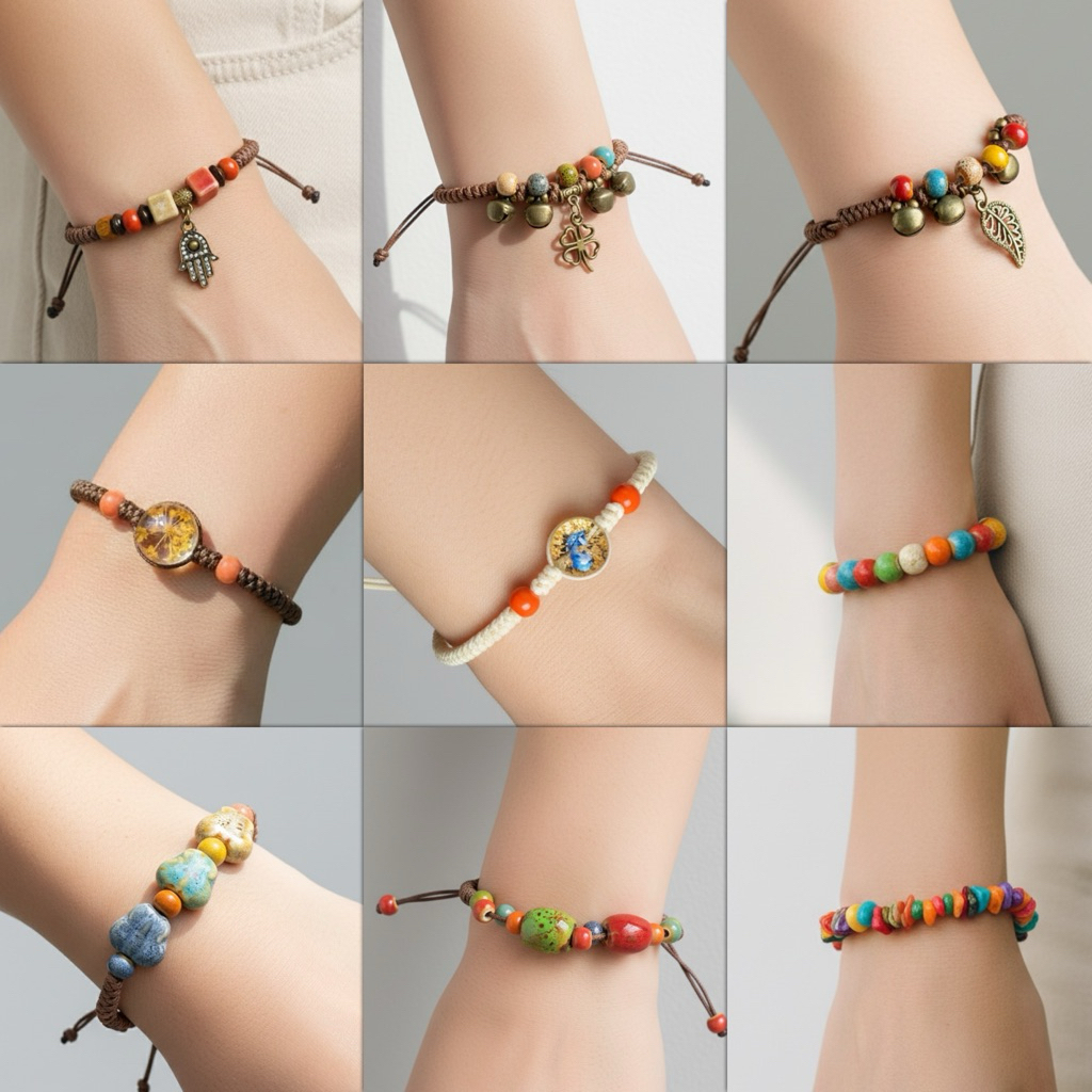 สร้อยข้อมือ ลูกปัด สไตล์โบฮีเมียน กำไลข้อมือ จี้ กระดิ่ง เชือก ปรับขนาดได้ ชนเผ่า เครื่องประดับ แฟชั่น พร้อมส่ง‼️