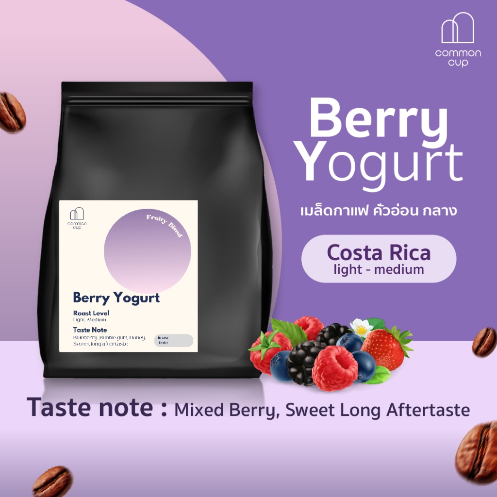 เมล็ดกาแฟคั่วอ่อน Costa Rica -  Berry Yogurt บลูเบอร์รี่ มิกซ์เบอร์รี่ บดฟรี (light roast)