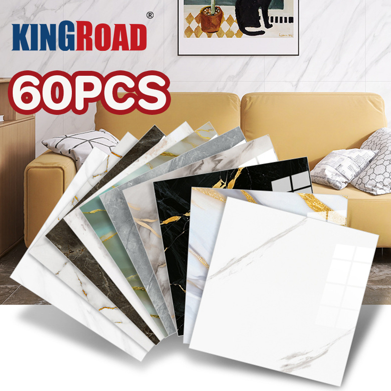 กระเบื้องยาง PVC 30×30ซม. สติ๊กเกอร์ติดผนัง กระเบื้องลายหินอ่อน กาวในตัว กันน้ำ กระเบื้องปูพื้น