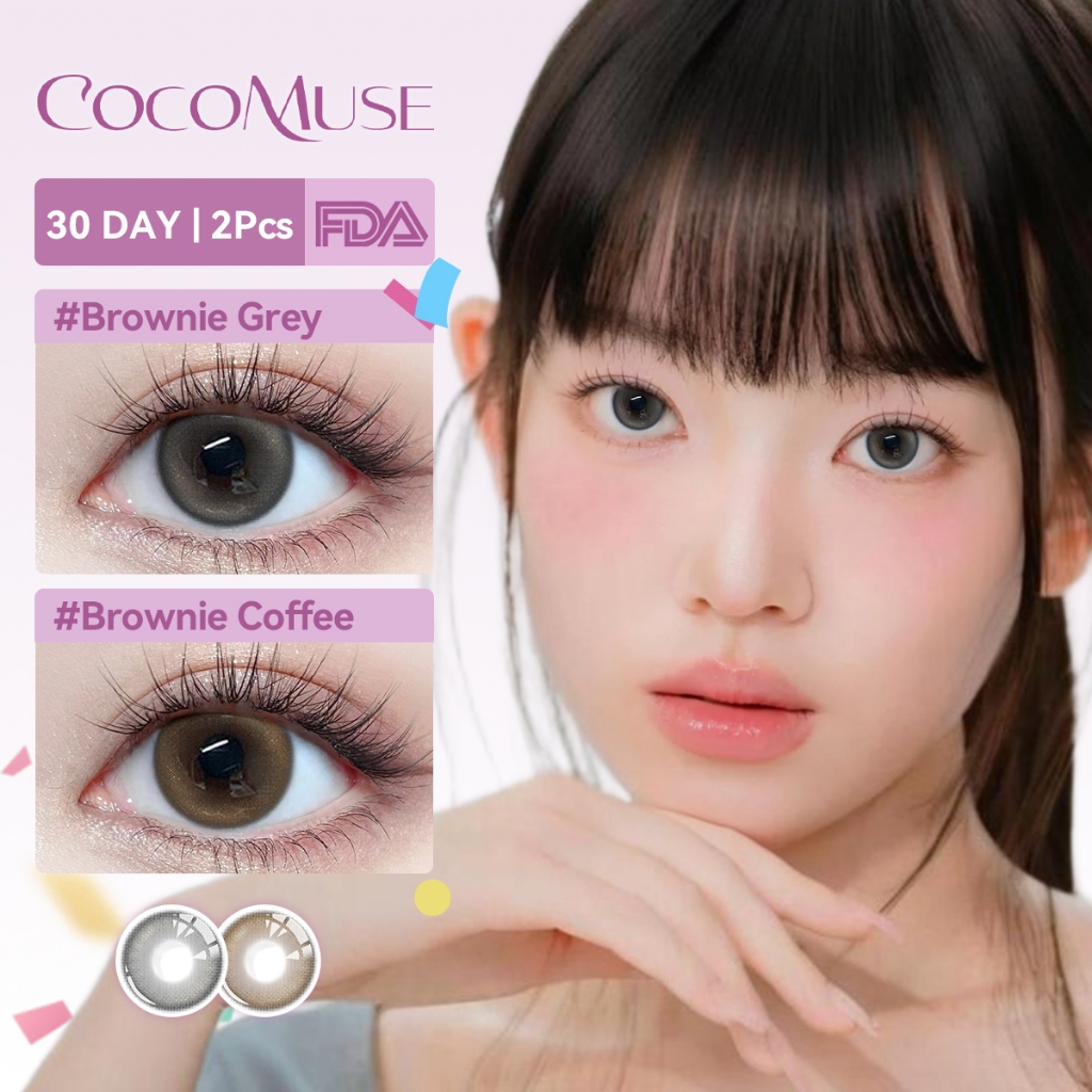 COCOMUSE  คอนแทคเลนส์ Brownie Grey คอนแทคเลนส์ ทรงธรรมชาติ ขนาด 14.2มม. รายเดือน แบบใช้แล้วทิ้ง กล่อ