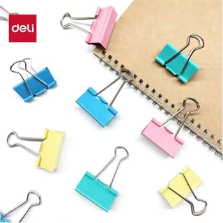 Deli คลิปหนีบกระดาษสี Color Binder Clips ขนาด 15มม., 19มม., 25มม., 32มม., 41มม., 51มม. (จำนวน 12 ตัวต่อกล่อง)