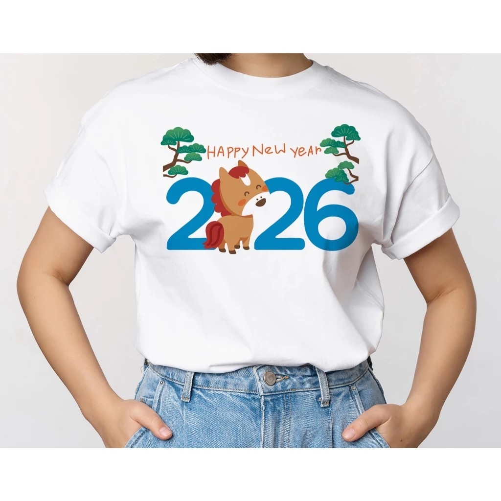 เสื้อยืด Happy new year 2026 เสื้อปีใหม่ 2569 ผลิตในไทย ส่งไวมาก S-7XL ECB