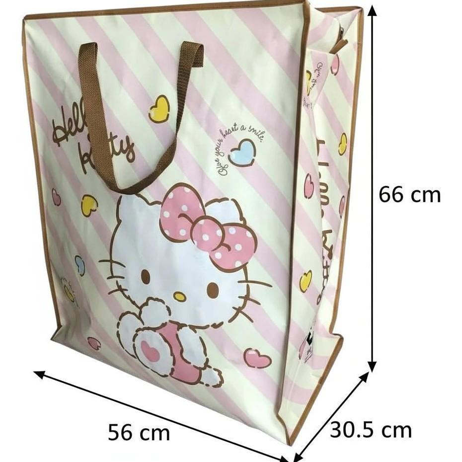กระเป๋า คิตตี้ชมพู L ขนาด 65x55x30 CM. ถุงกระสอบ shopping bag ถุงเก็บเสื้อผ้า/ขนของ ถุงพับได้ ถุงช๊อปปิ้ง กระสอบลา