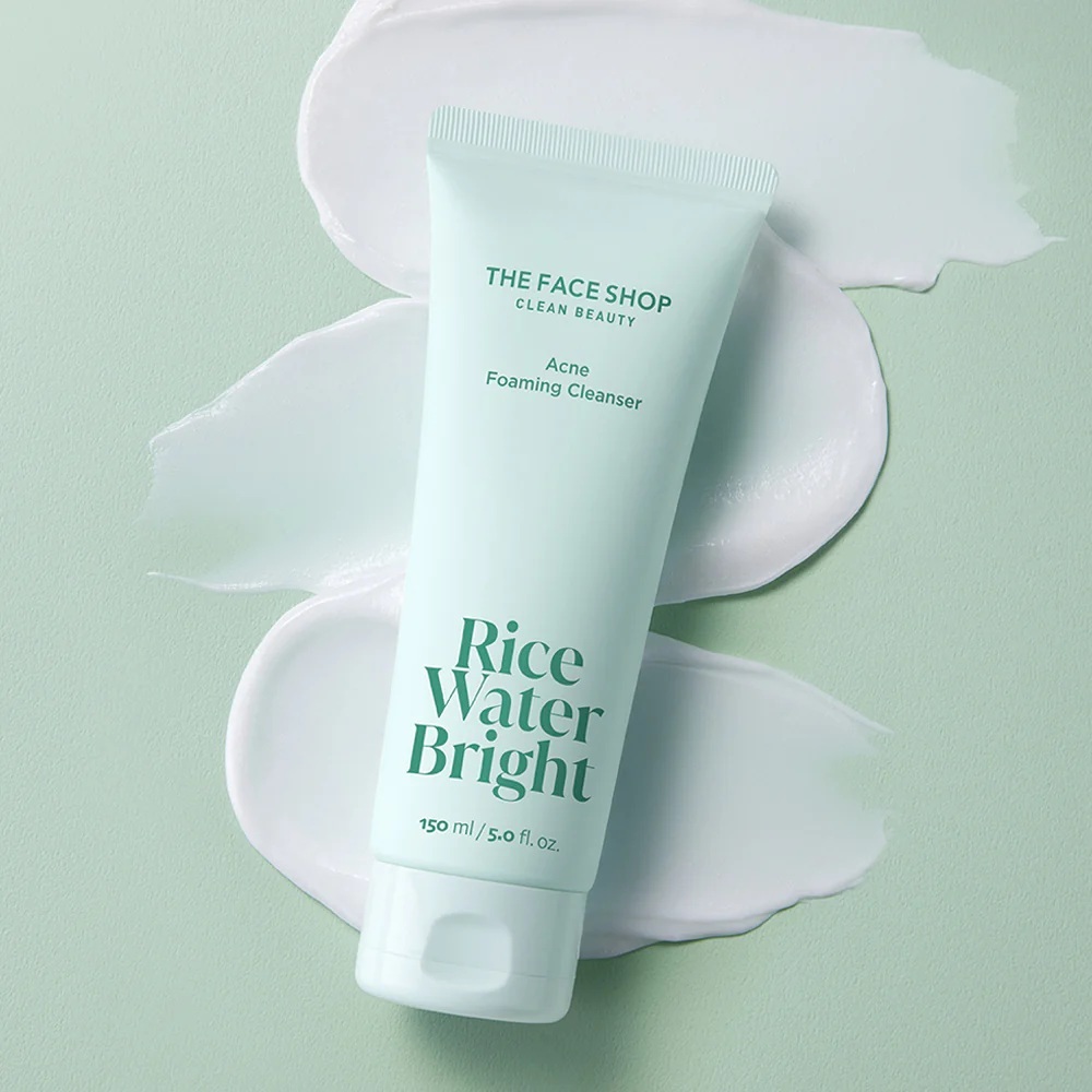 THE FACE SHOP RICE WATER BRIGHT ACNE FOAMING CLEANSER โฟมเนื้อครีม สำหรับผิวมัน เป็นสิวง่าย ควบคุมความมัน ขจัดสิ่งอุดตัน