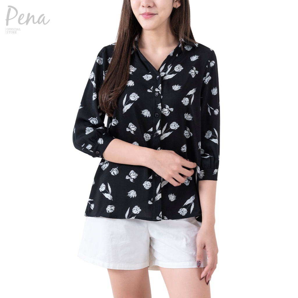 Pena house เสื้อเชิ้ตแขนสามส่วน ลายดอกไม้-สีพื้น POSL122503