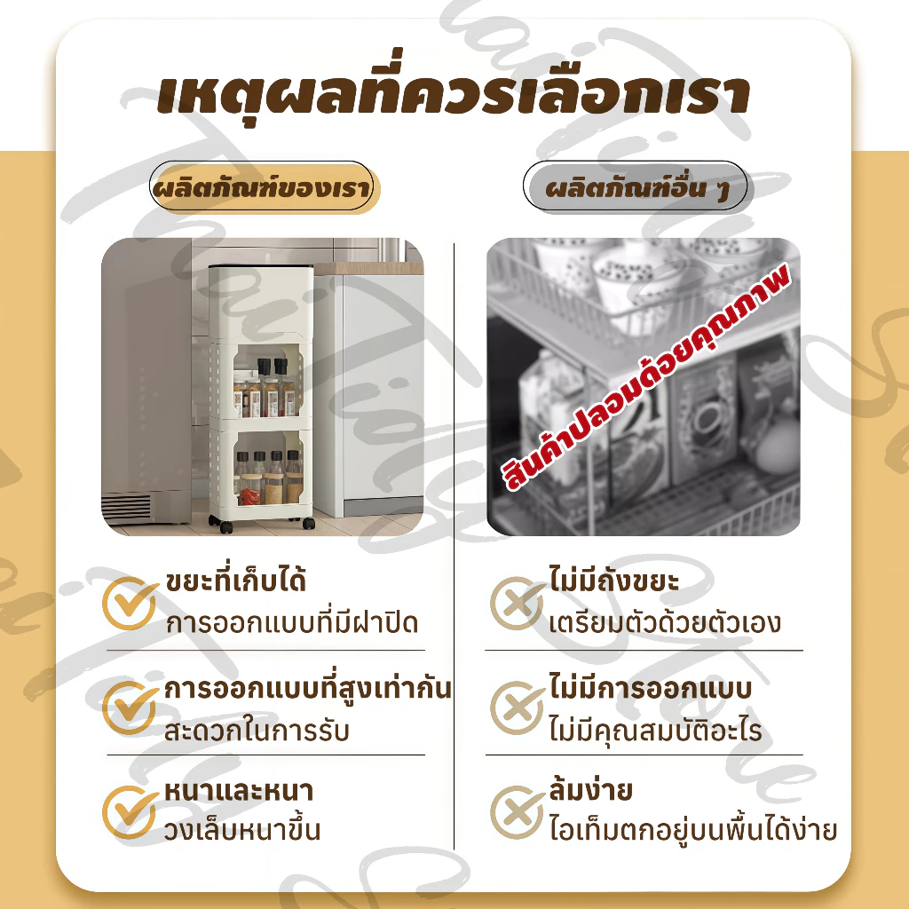 ถังขยะในครัว ชั้นวางของมัลติฟังก์ชั่น มีฝาปิด พร้อมล้อเลื่อน สามารถล็อคล้อได้ เหมาะสำหรับพื้นที่ขนาดเล็กแยกขยะได้ thumbnail 10