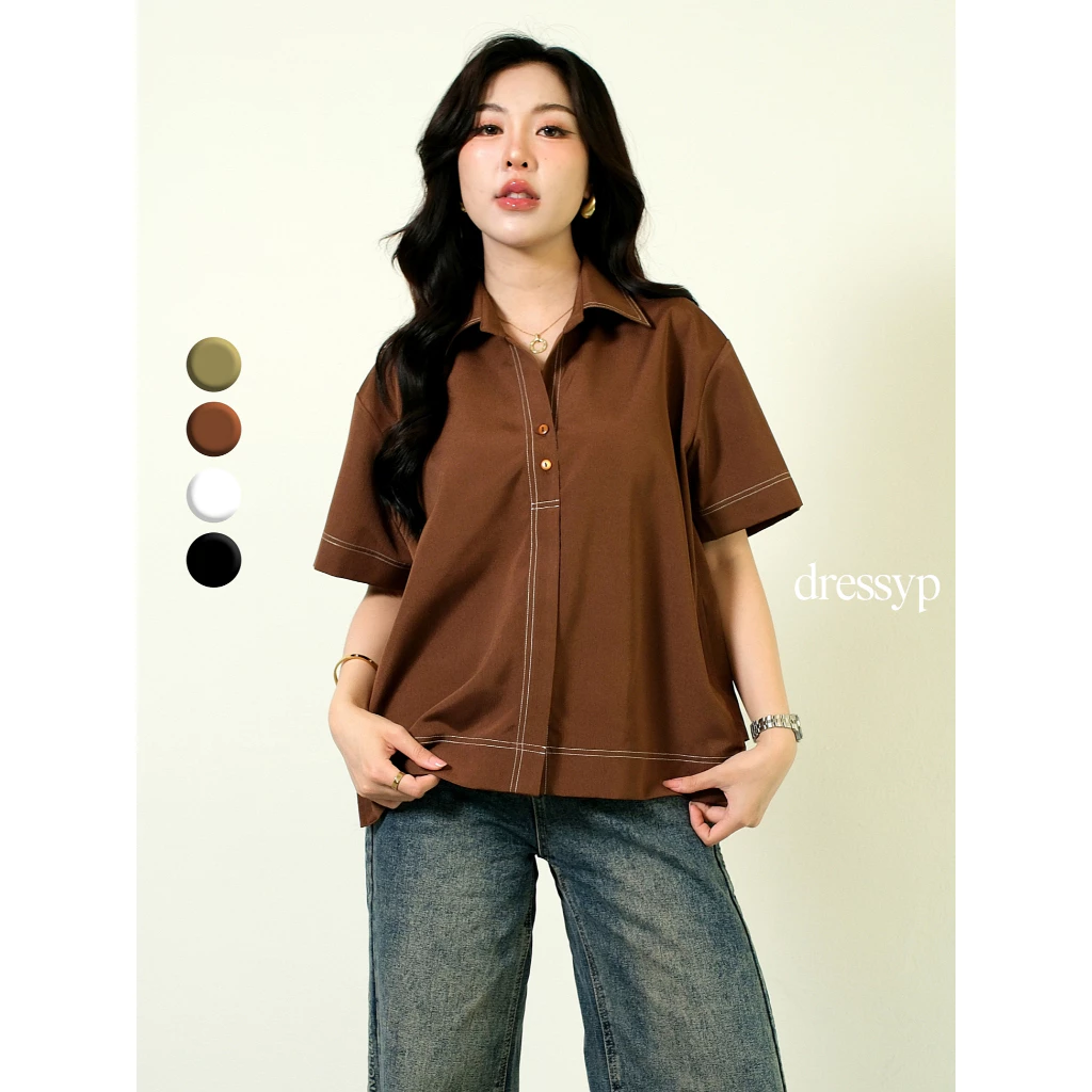 dressyp - Darling เสื้อคอปก ดีเทลเดิน Stitching ดีไซน์ตะเข็บสุด Craft dp363