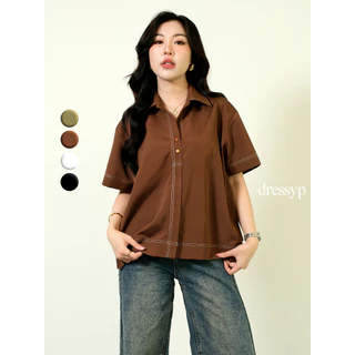 dressyp - Darling เสื้อคอปก ดีเทลเดิน Stitching ดีไซน์ตะเข็บสุด Craft dp363