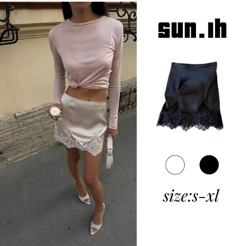 SUN🛍️พร้อมส่ง🛍️กระโปรงผ้าลูกไม้เนื้อนุ่มพลิ้วไหว เอวสูง สำหรับฤดูร้อน ที่กำลังเป็นที่นิยมในหมู่ผู้หญิง