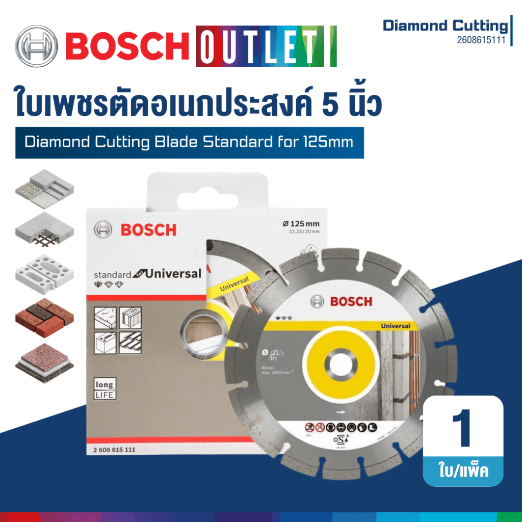 BOSCH 2608615111 ใบเพชรตัดอเนกประสงค์ 5 นิ้ว 125 มม. Eco for Universal