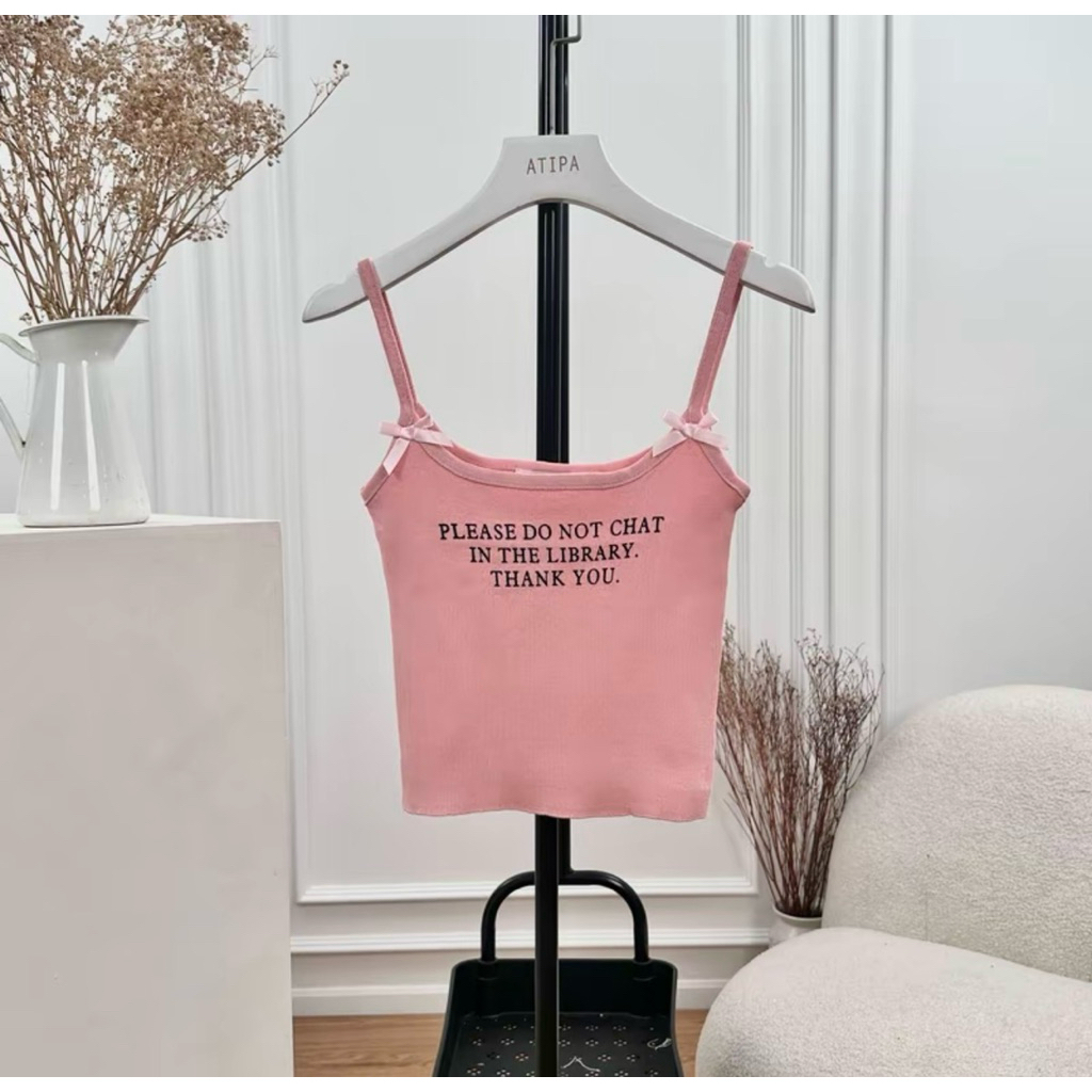 Atipa Library Top เสื้อสายเดี่ยวไหมพรมผูกโบว์