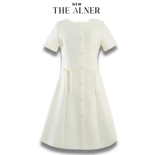 Thealner-AN082 (เดรสแขนสั้นกระดุมหน้าแต่งโบว์)