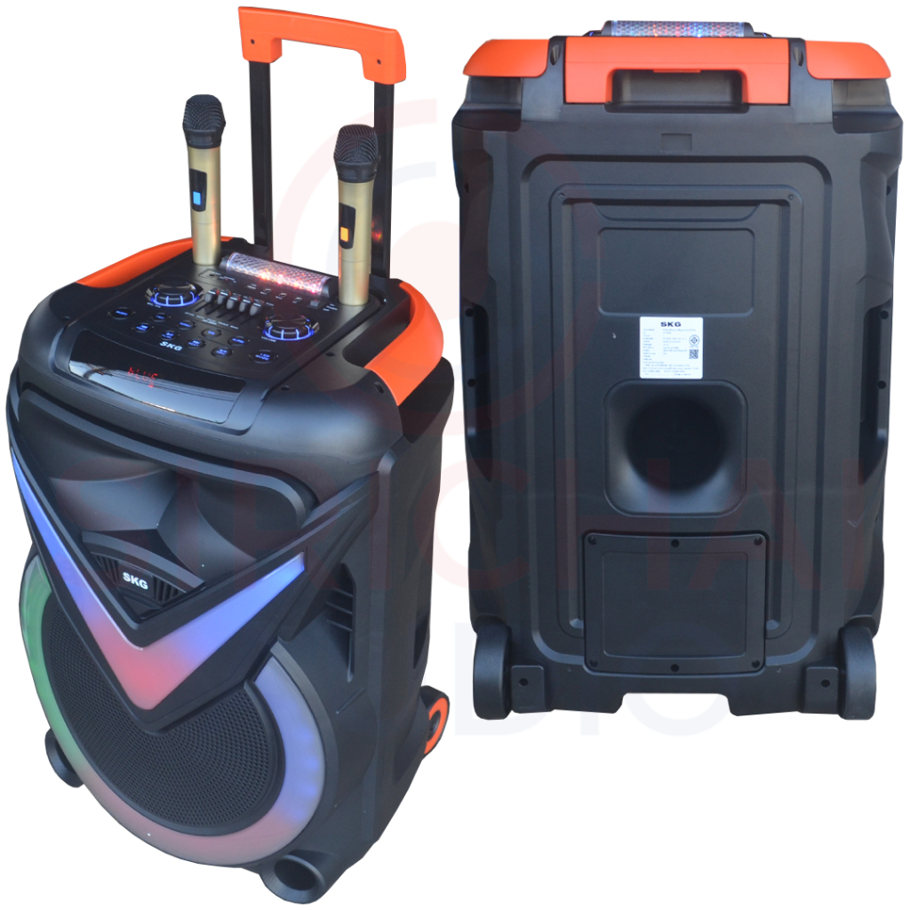 ลำโพงล้อลาก18นิ้ว SKG รุ่น AV5809 เบสหนัก ไมค์ลอย2ตัว ไฟวิบวับ วัตต์80W RMS