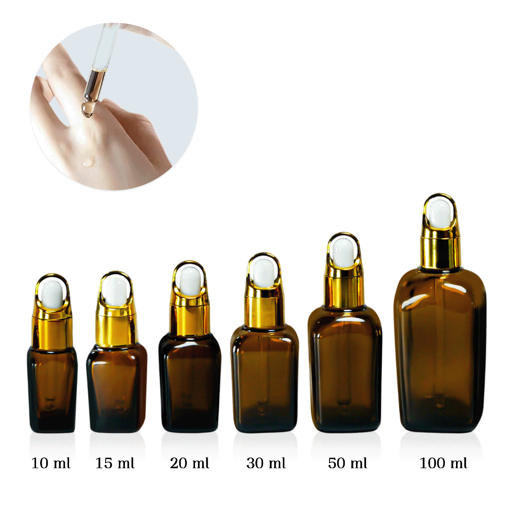 [COSS] ขวดแก้วสีชา ทรงเหลี่ยม(SYB18-T)10/15/20/30/50/100ml ฝาดรอปเปอร์ | ขวดเซรั่ม ขวดน้ำมันหอมระเหย | พร้อมส่ง ราคาส่ง