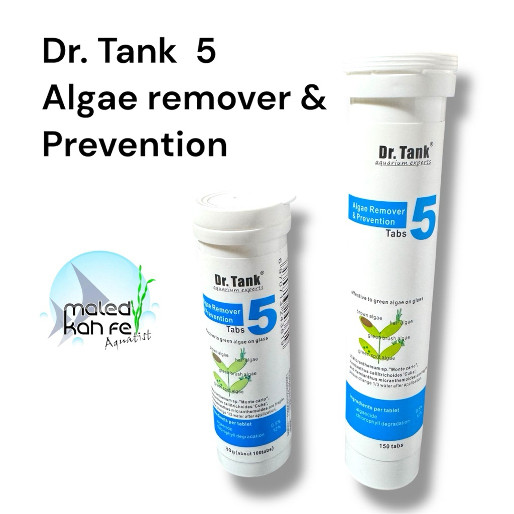 Dr tank เบอร์ 5 Algae Remover & Prevention สารควบคุมและกำจัดตะไคร่น้ำ ตะไคร่น้ำตาล เส้นผม จุดเขียว บรรจุ 30 g. 100 เม็ด